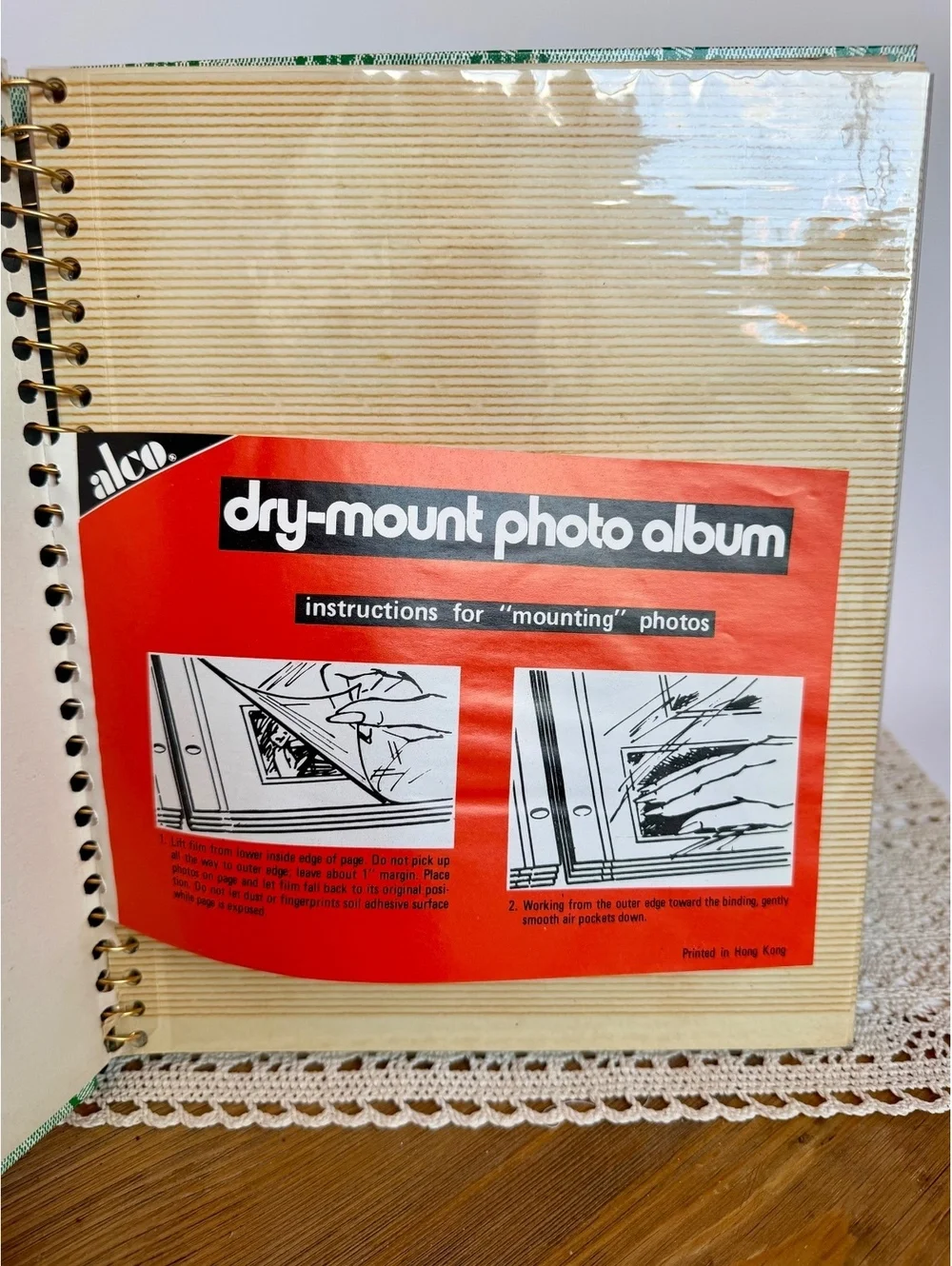 Vintage Green Geometric Dry Mount Photo Album Spiral Bound Retro Photo Book